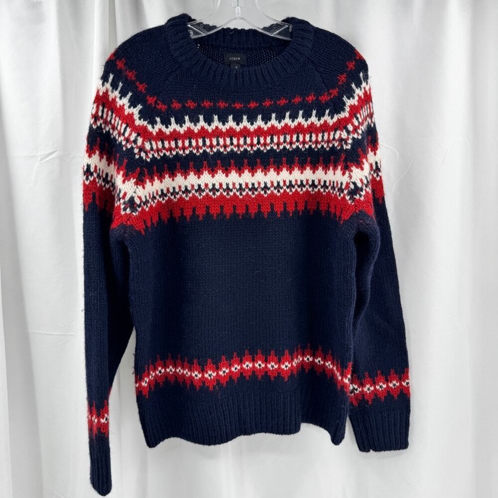 J.Crew Ramsay Alpca Wool Blend Crewneck Fair Isle Sweater Sz M Blue Red Mens